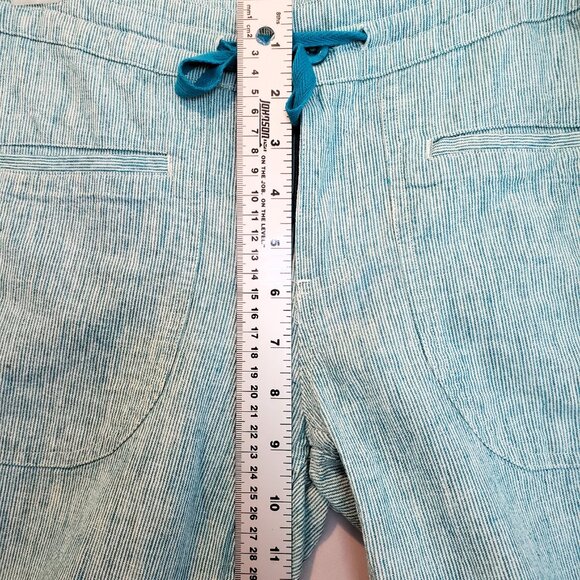 Freedom Trail by Kyodan Women's Pants Wide Leg Ankle Linen Blend Teal Stripe - Picture 10 of 11